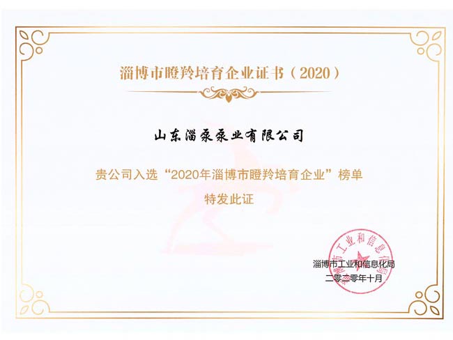 淄博市瞪羚培育證（zhèng）書